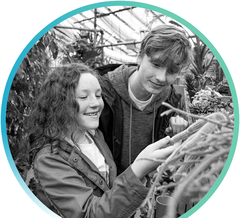 A mother and her child gardening
