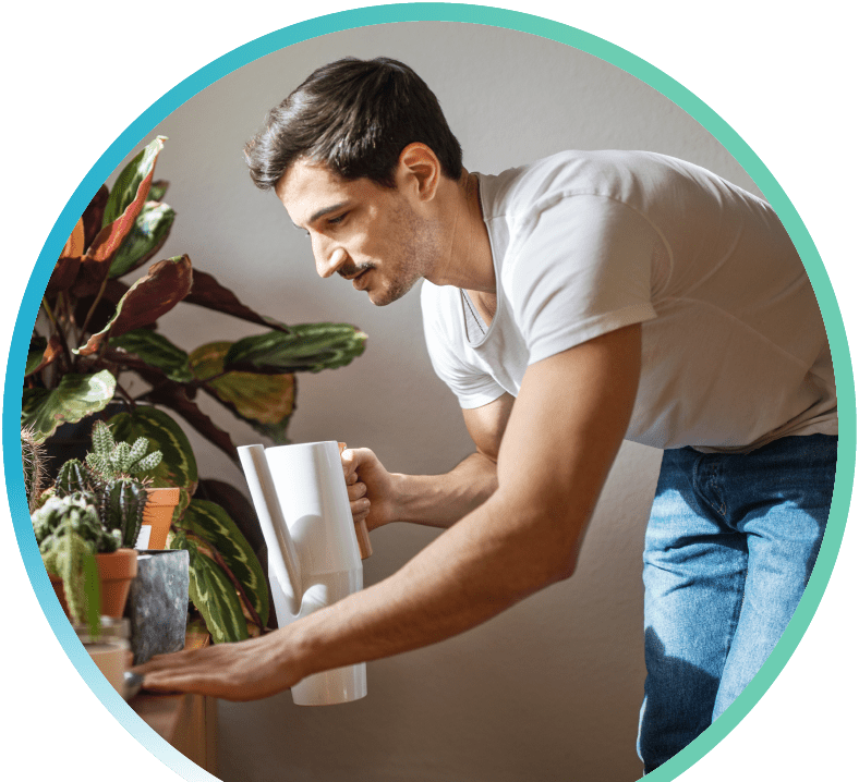 Man watering the plants