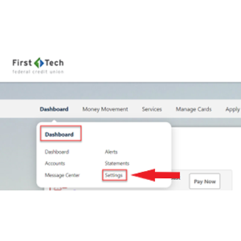 Two Factor Authentication Step 1. Red arrow pointing up to Security tab.