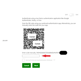 Use the 6- or 8-digit code displayed in your authentication app and enter that value in the field below the text “Enter code manually”. You’ll be prompted to confirm the change with two-factor authentication.