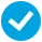 White check mark with circular blue background.