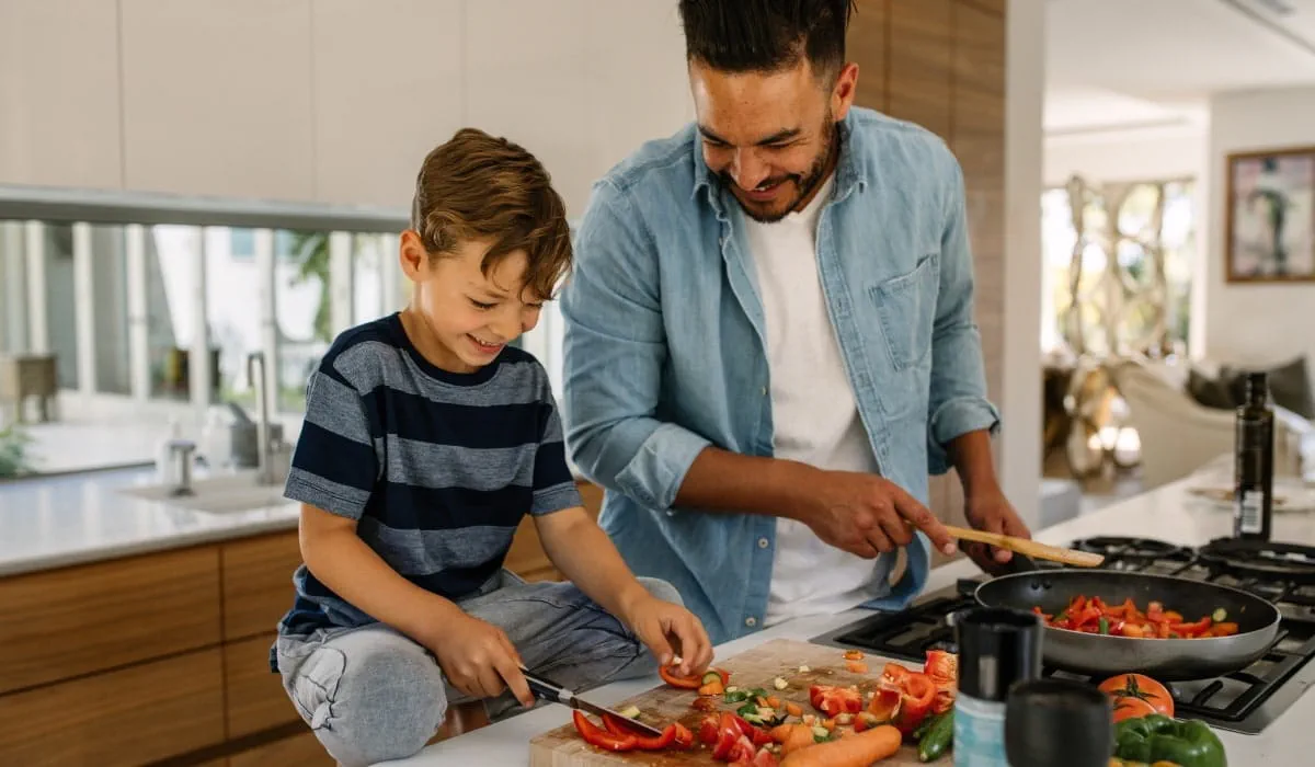 Father and son cooking