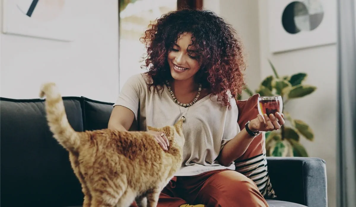 woman petting cat