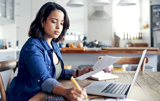 Woman working on a laptop