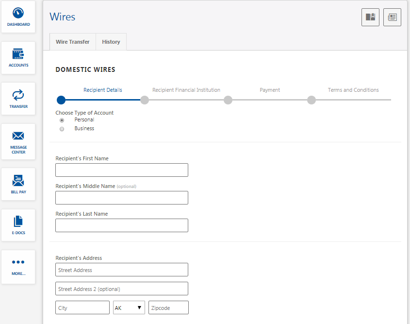 Wire Transfers Screenshot