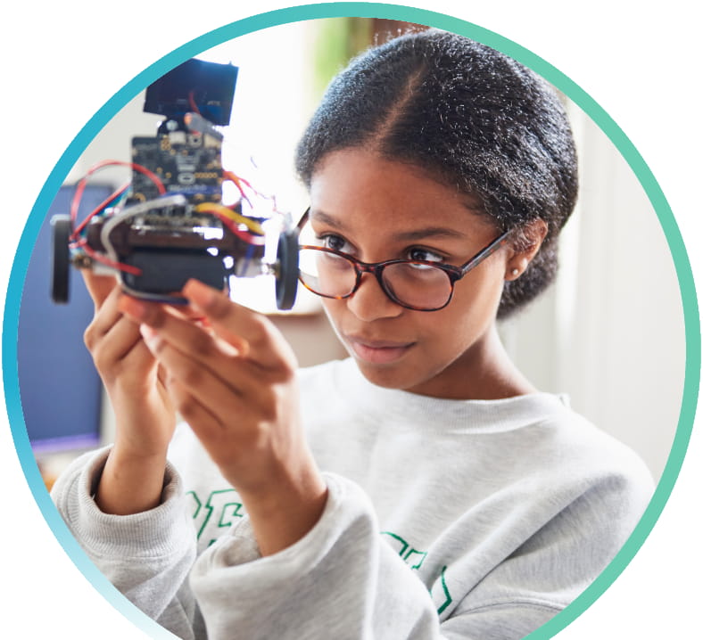 Girl holding a gadget.