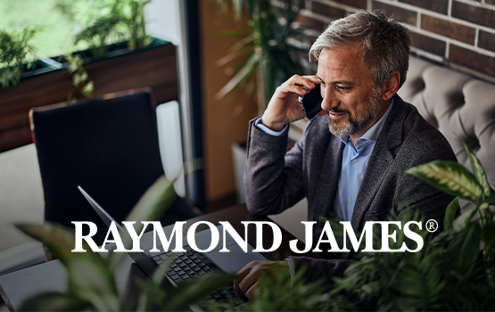 Guy on phone and Raymond James title